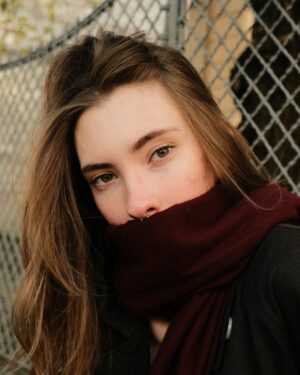 Model wearing a berry wrap